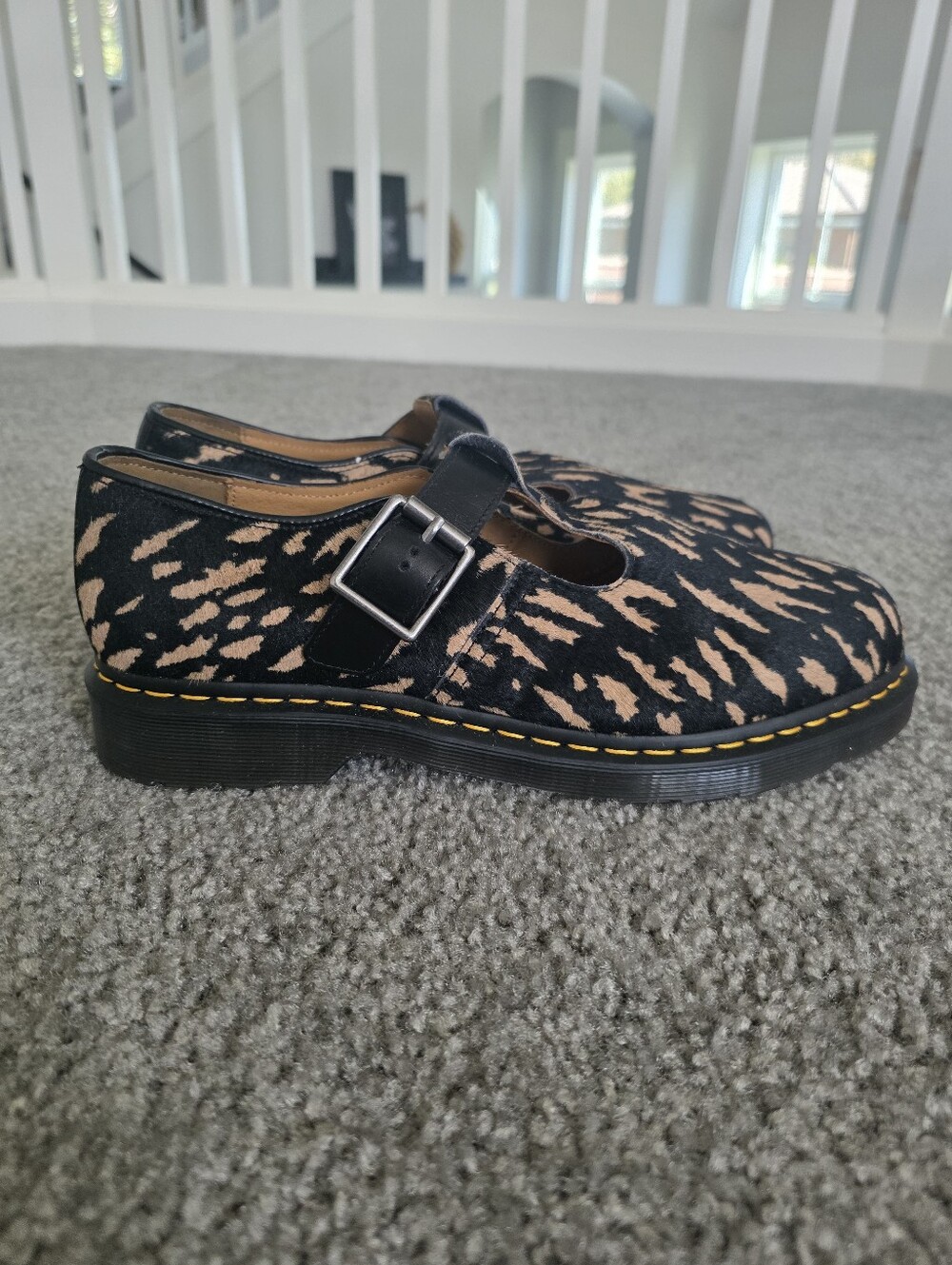 Dr Martens Genuine Calf Hair T-Bar Oxfords Camel Black BRAND NEW Size 12